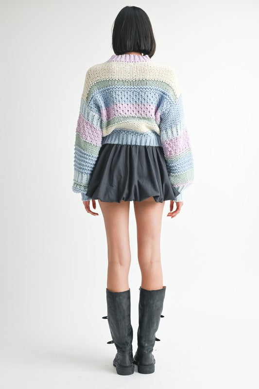 Coziest Striped Sweater- Lilac Combo