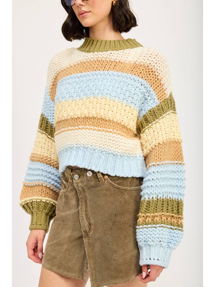 Coziest Striped Sweater - Yellow Combo
