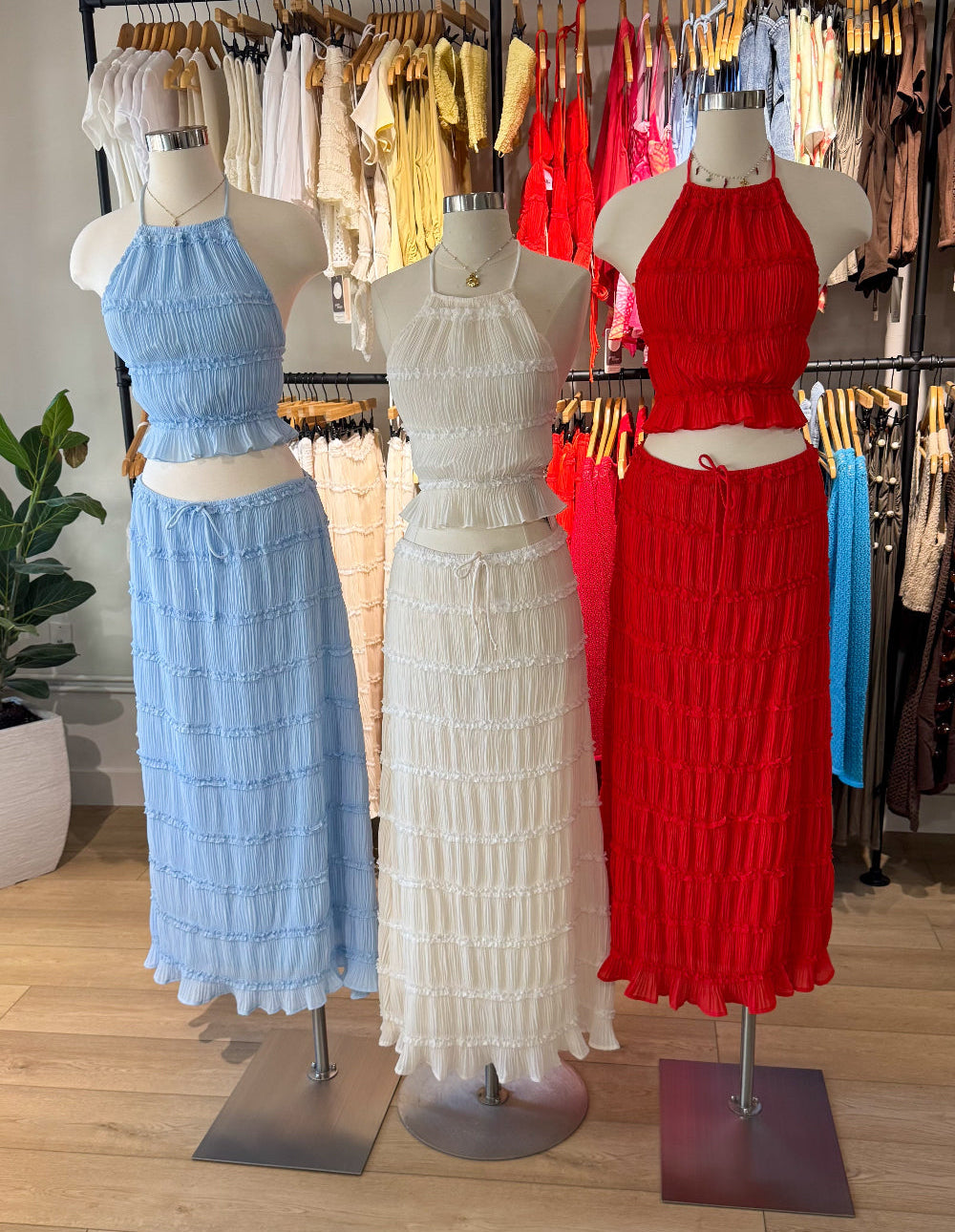 Crinkle Maxi Skirt- Tomato
