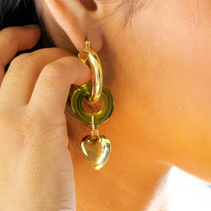 Heart of Gold Dangle Earring - 24K Gold Plated/Green Resin