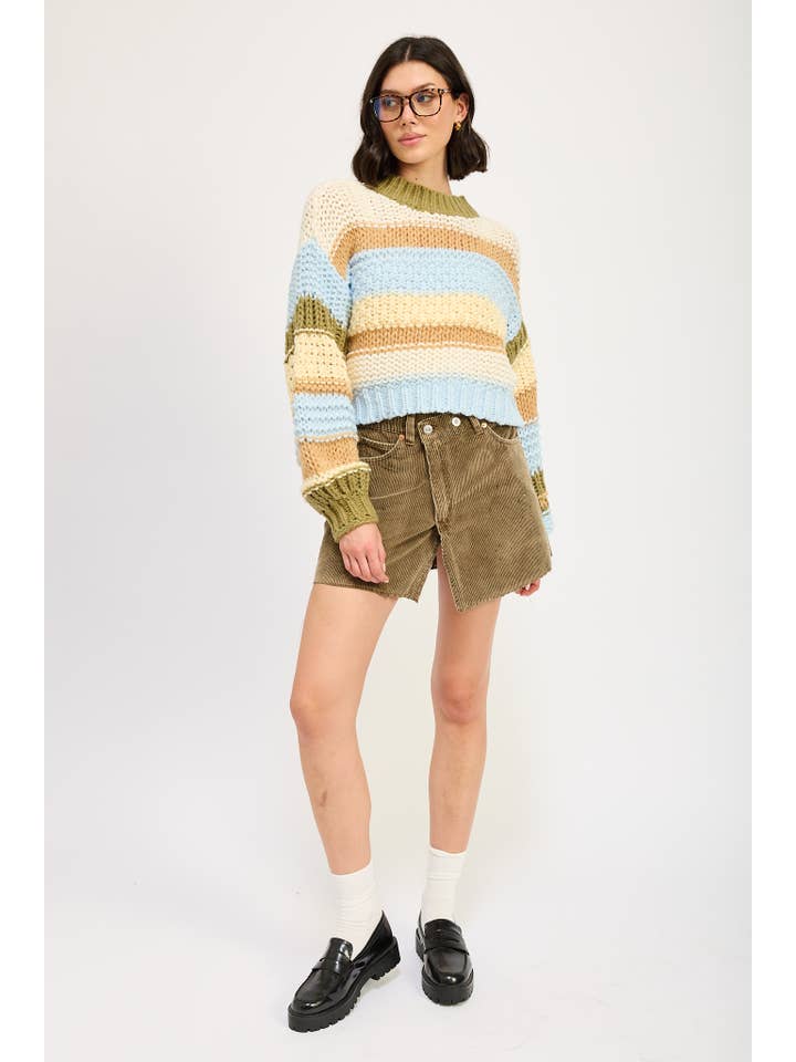 Coziest Striped Sweater - Yellow Combo