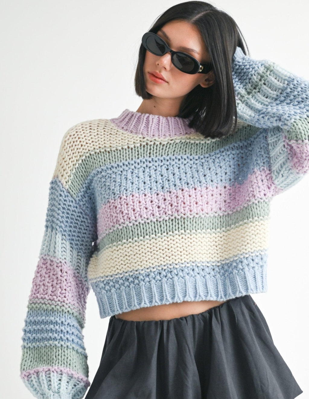 Coziest Striped Sweater- Lilac Combo