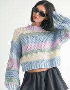 Coziest Striped Sweater- Lilac Combo