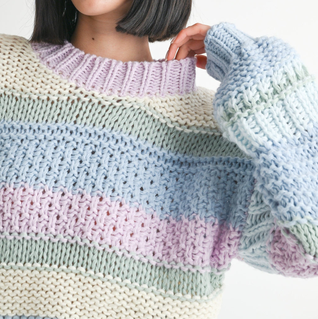 Coziest Striped Sweater- Lilac Combo