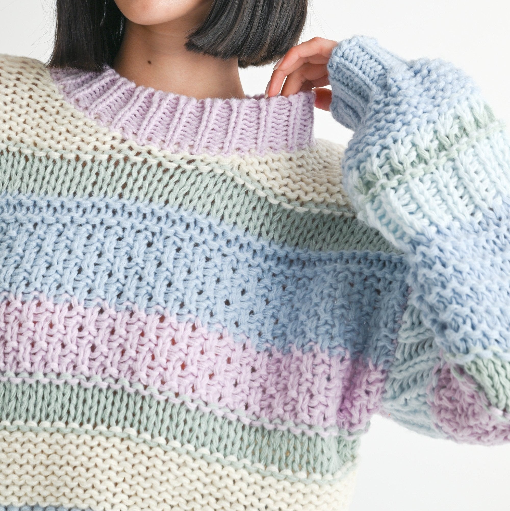 Coziest Striped Sweater- Lilac Combo