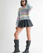 Coziest Striped Sweater- Lilac Combo