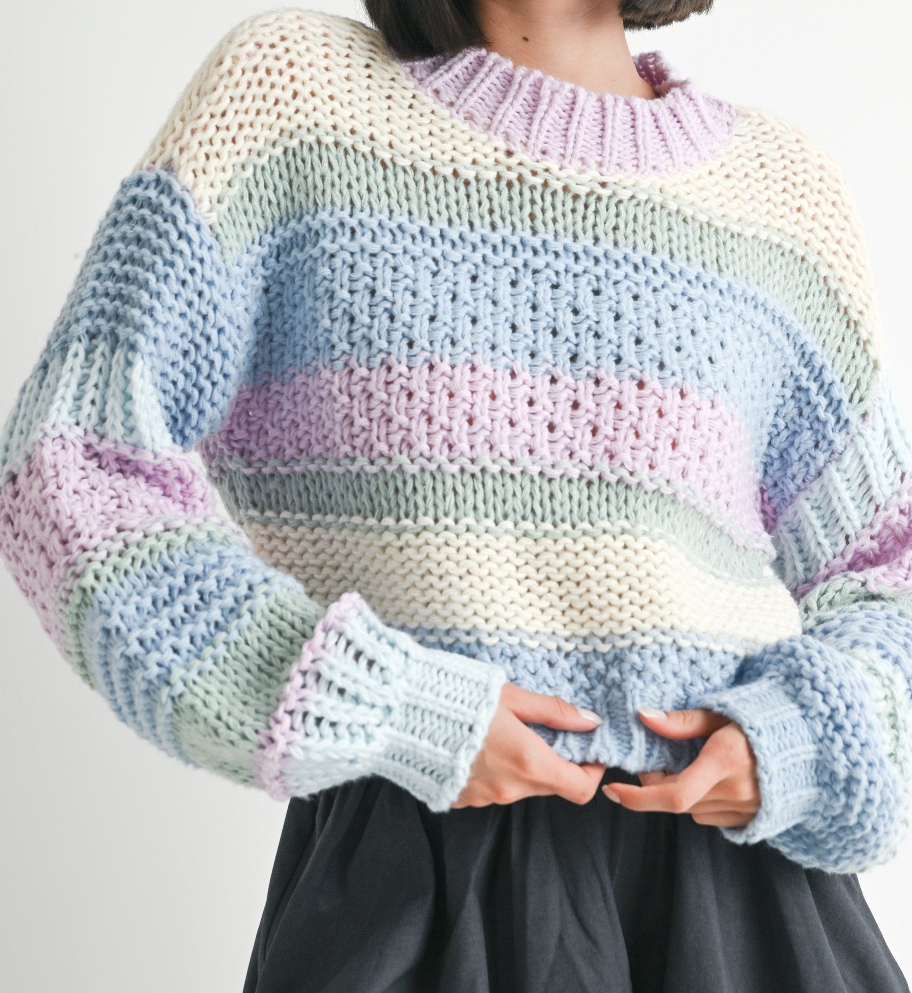 Coziest Striped Sweater- Lilac Combo