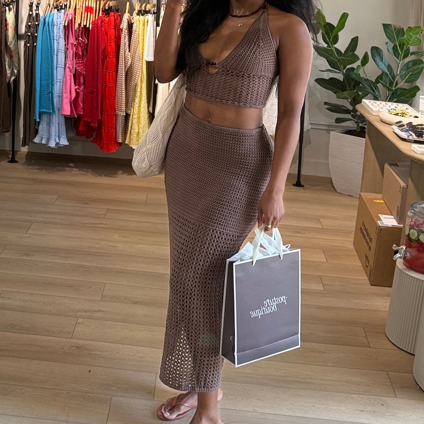 Brown Crochet Skirt Set