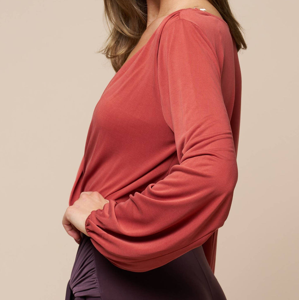 V-Neck Surplice Bubble Sleeve Top