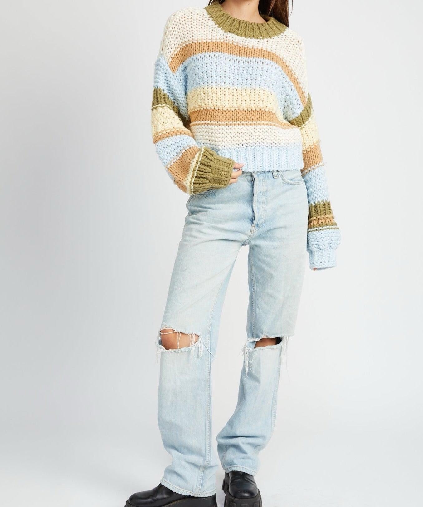 Coziest Striped Sweater - Yellow Combo