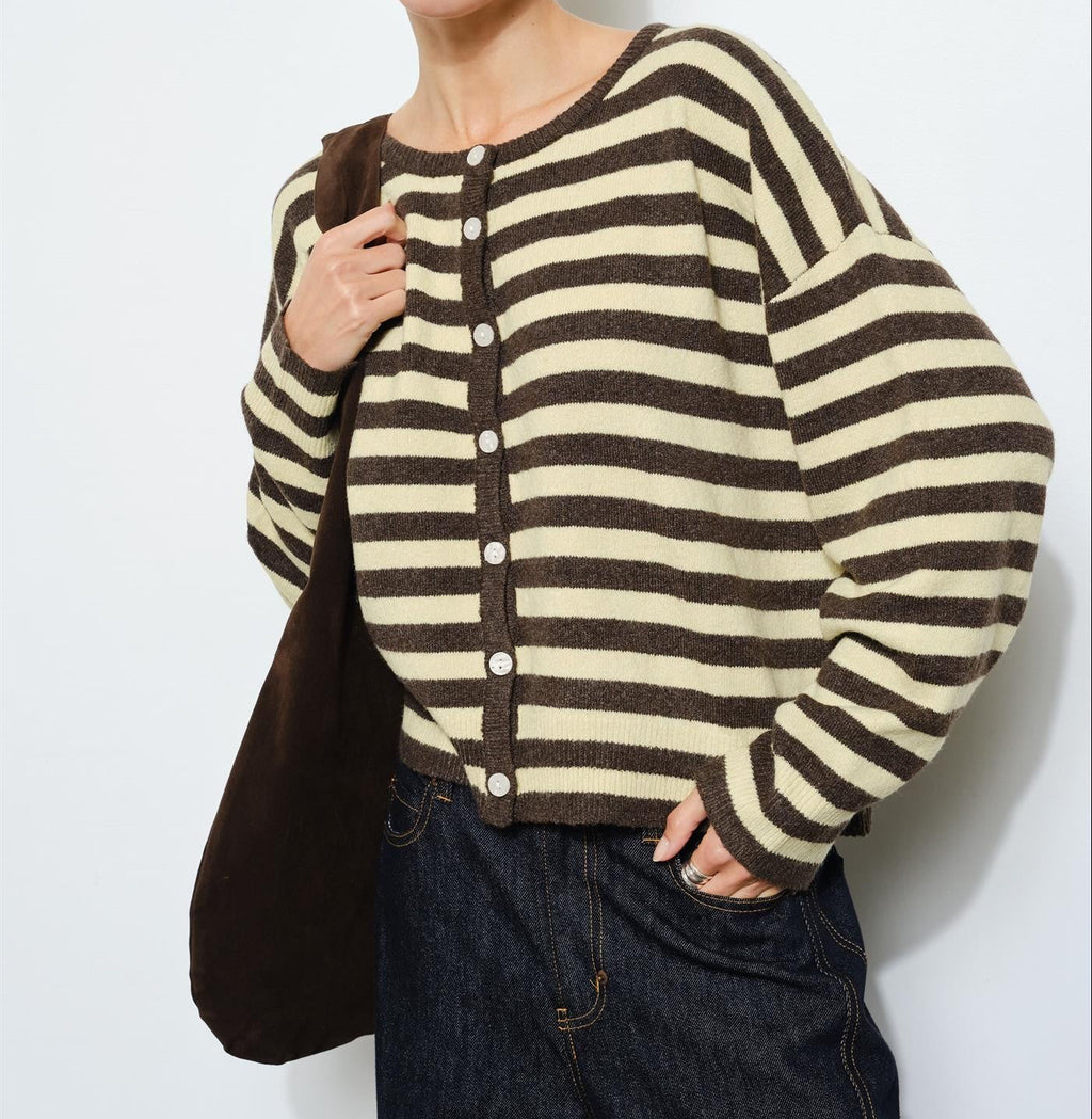 Paisley Striped Boxy Button Up Cardigan