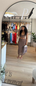 Brown Crochet Skirt Set
