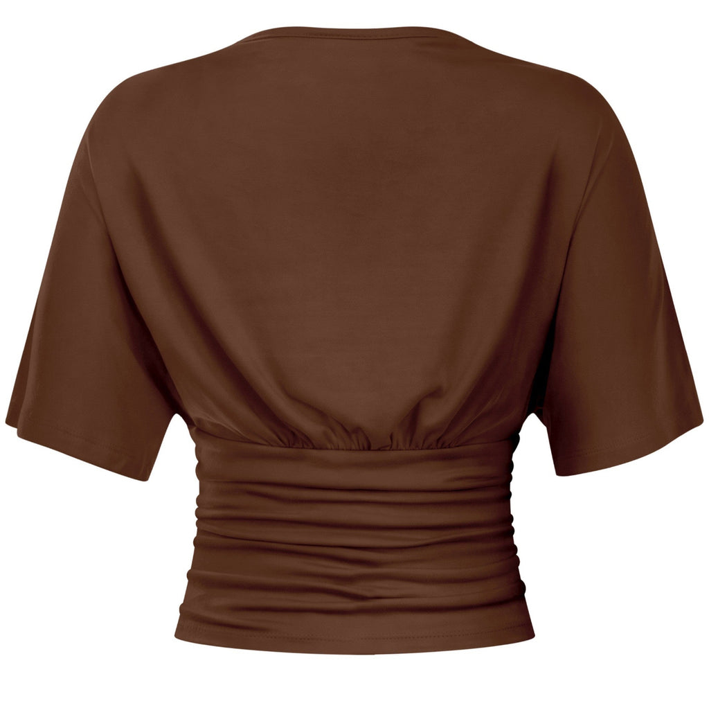 Off Duty Plunging Top- Brown