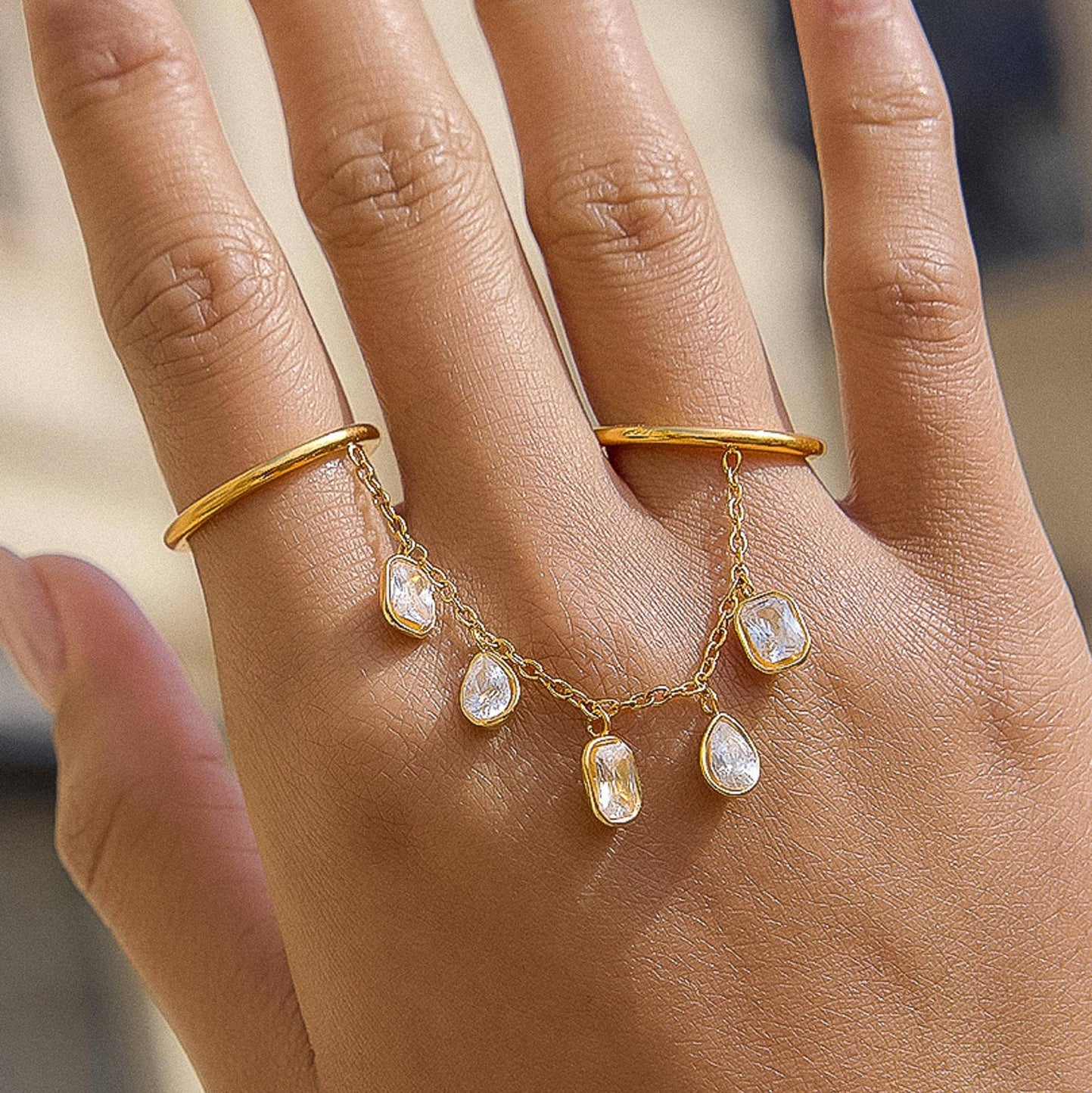 Cosette CZ Dangle Drop Ring
