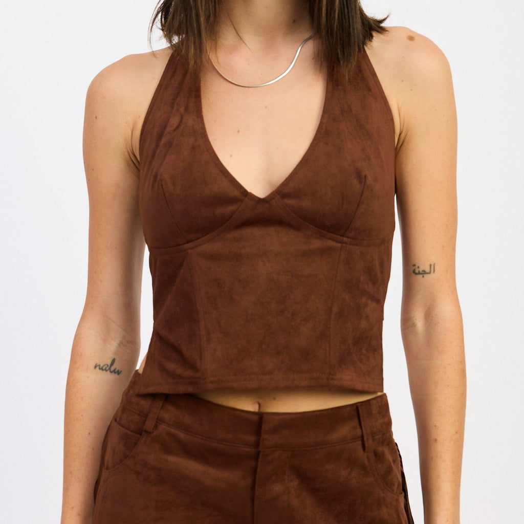 Saddle Up Halter Top- Brown