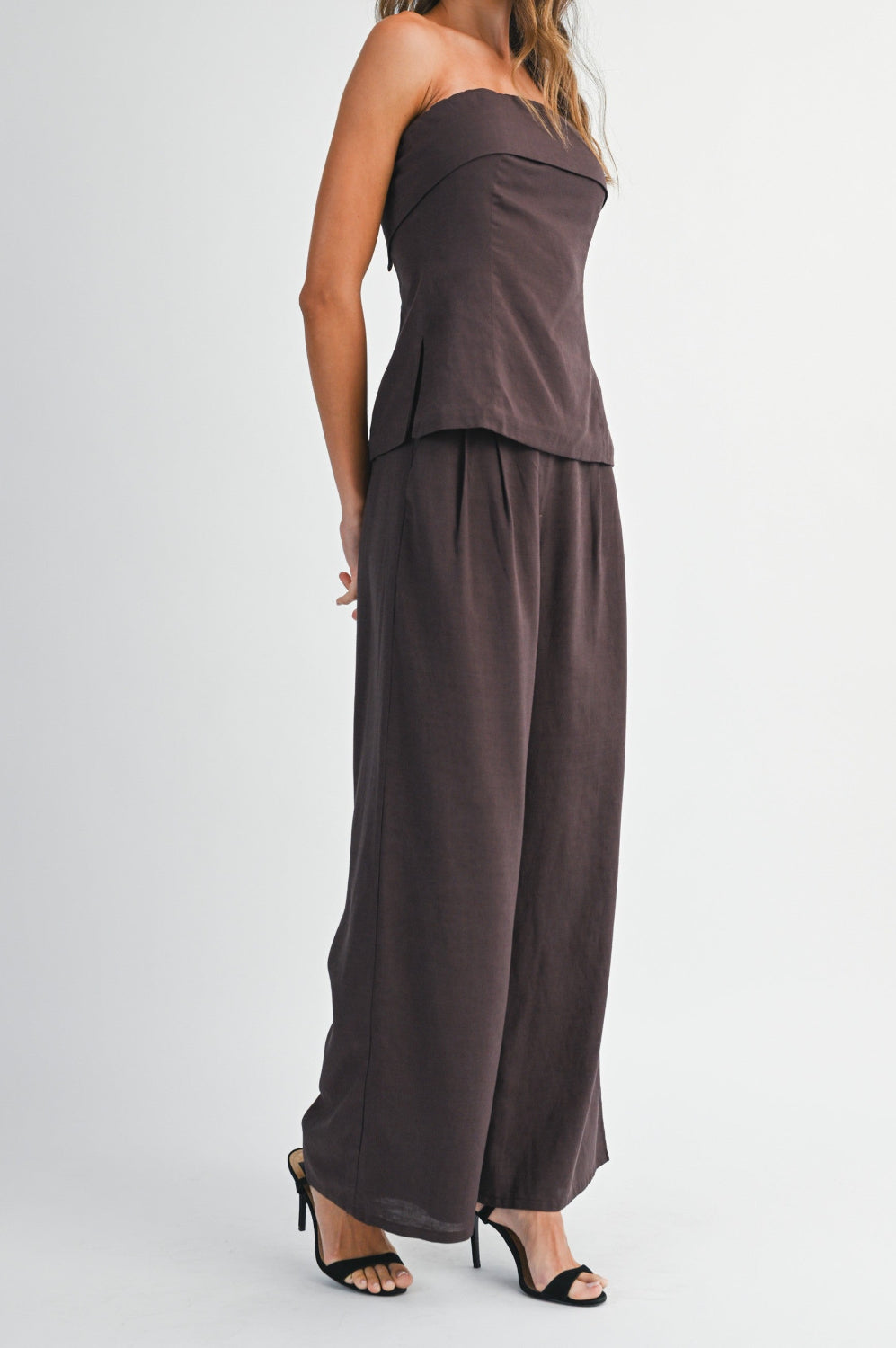 Noa Linen Pant Set- Chocolate