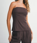 Noa Linen Pant Set- Chocolate