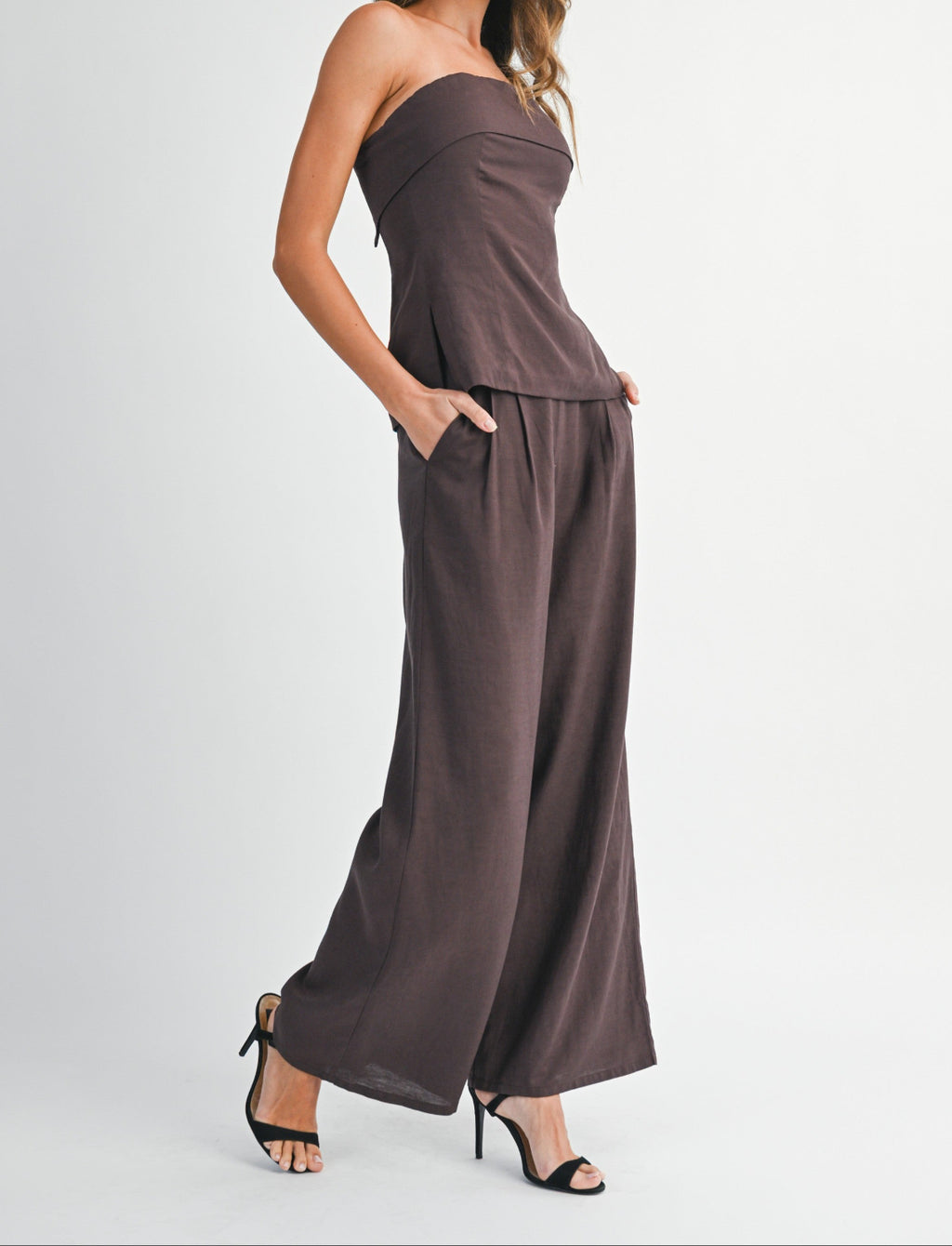 Noa Linen Pant Set- Chocolate