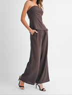 Noa Linen Pant Set- Chocolate