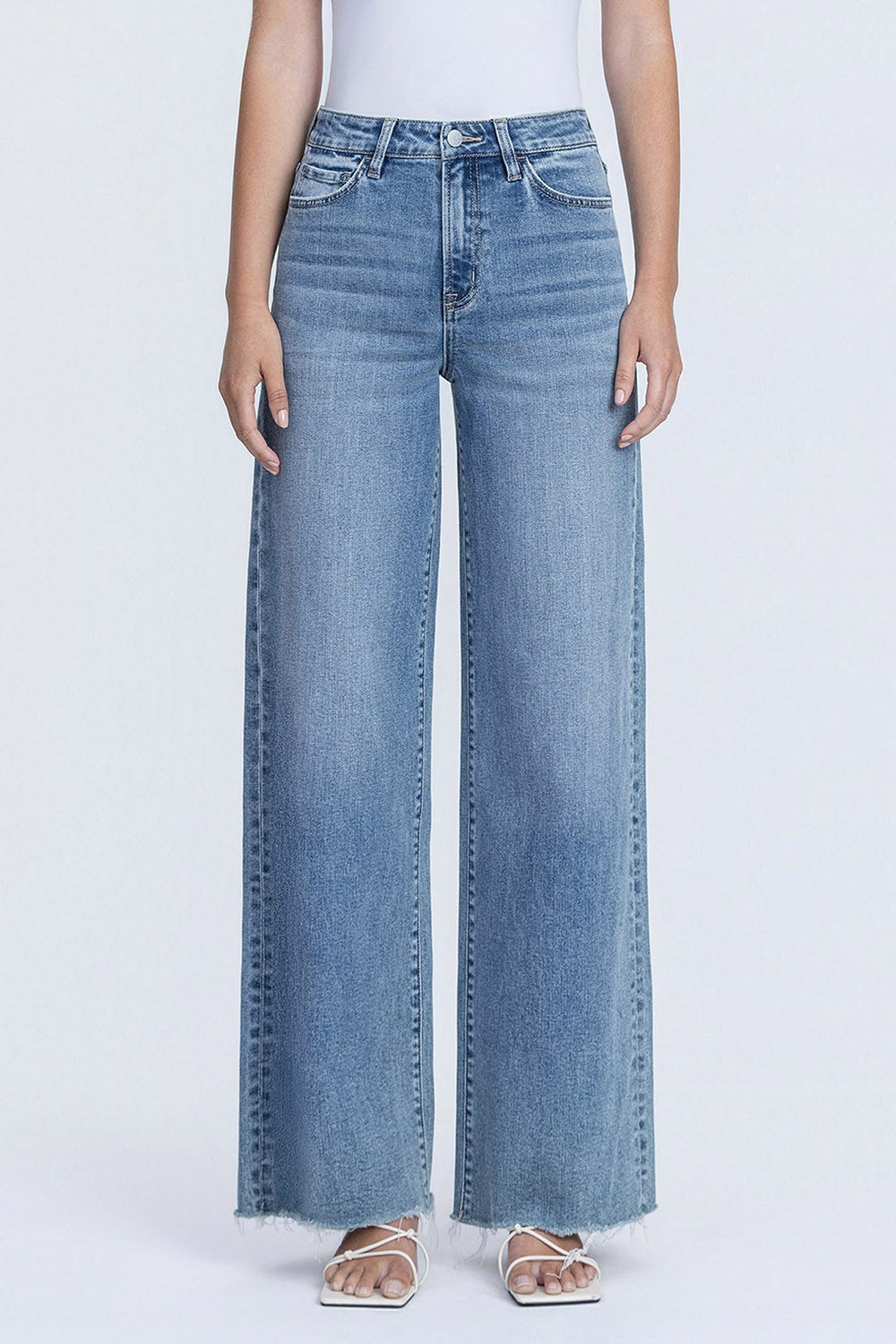 Medium Wash Wide Leg Denim Jeans