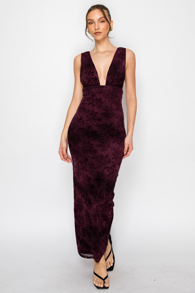 Floral Burnout Mesh Maxi Dress