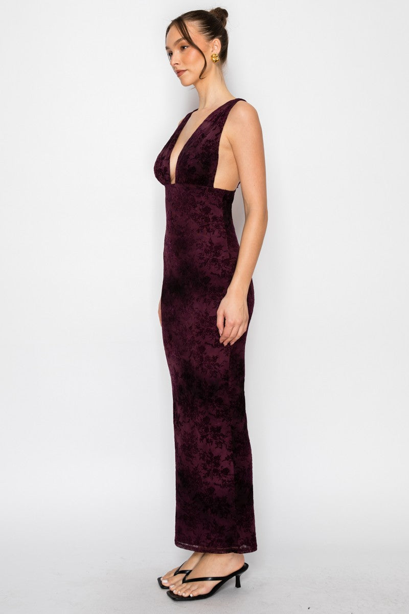 Floral Burnout Mesh Maxi Dress