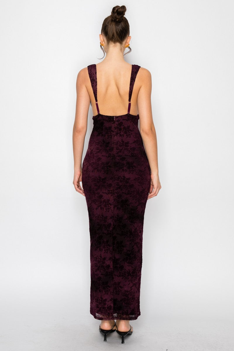 Floral Burnout Mesh Maxi Dress