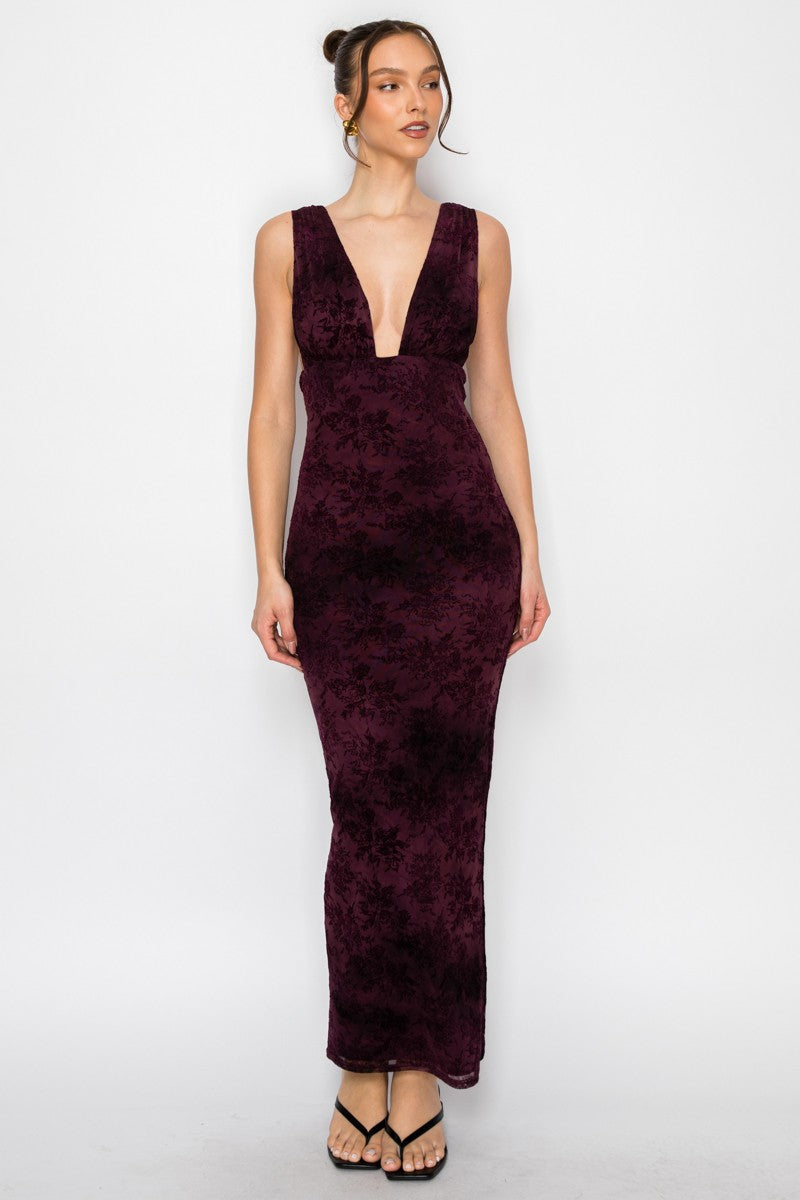 Floral Burnout Mesh Maxi Dress