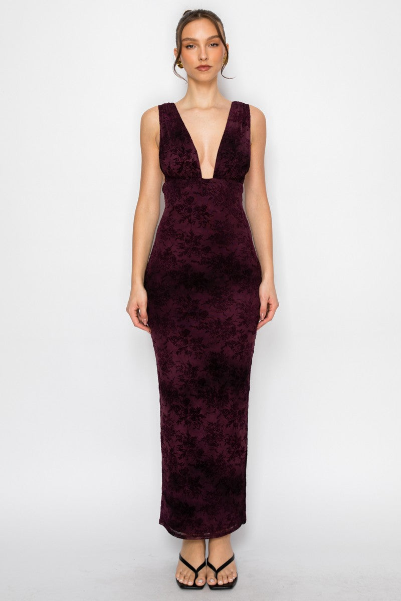 Floral Burnout Mesh Maxi Dress
