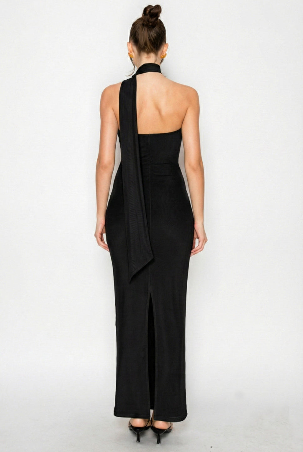 Lady in Black Maxi Dress