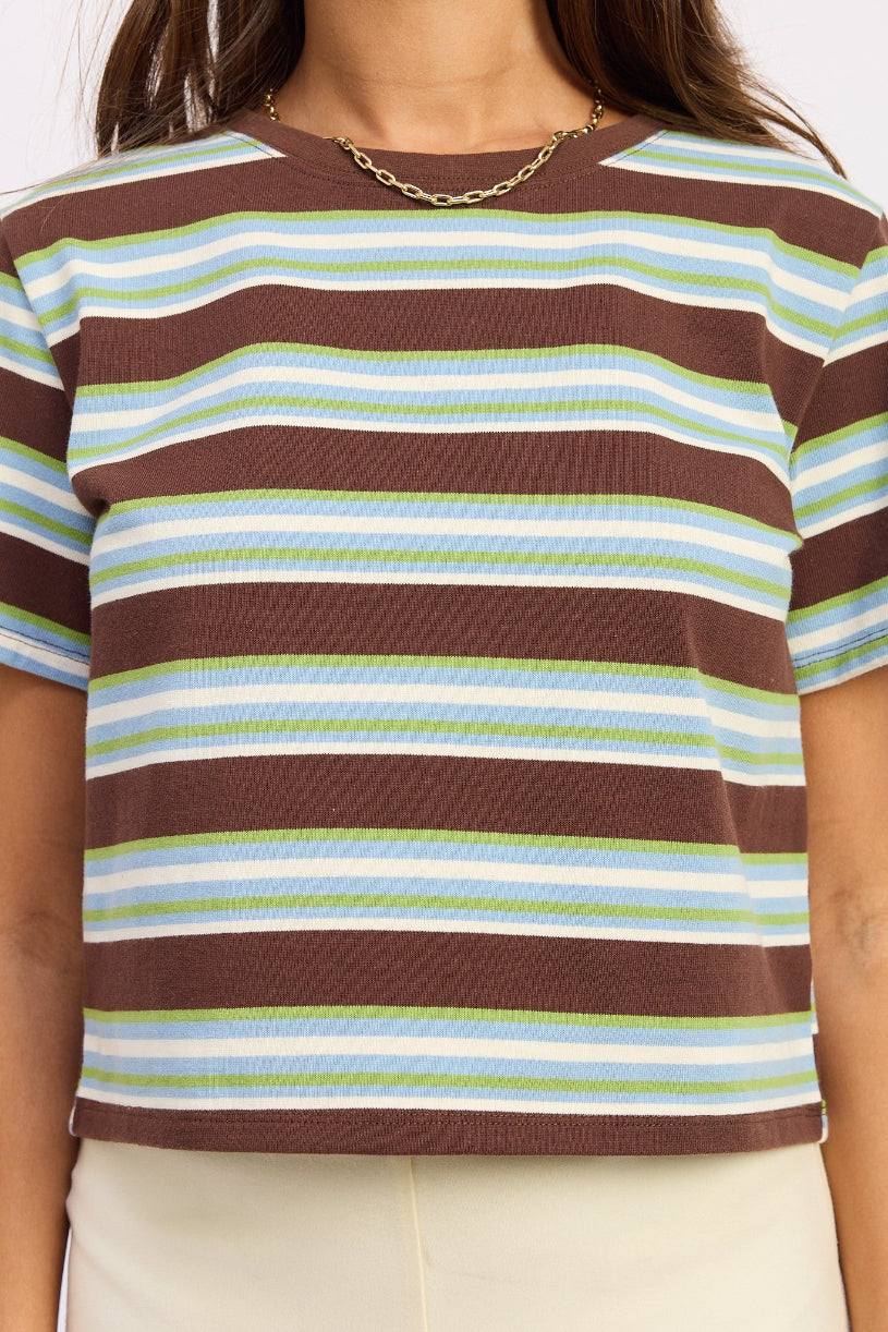 Boyfriend Striped Tee- Blue Brown