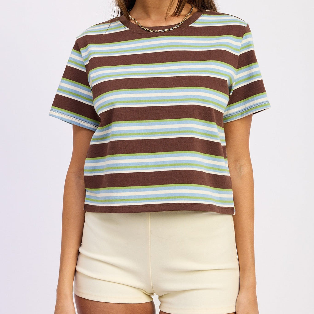 Boyfriend Striped Tee- Blue Brown
