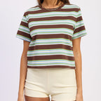 Boyfriend Striped Tee- Blue Brown