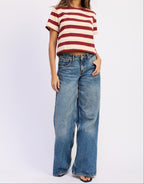 Boyfriend Striped Tee- Red Pink