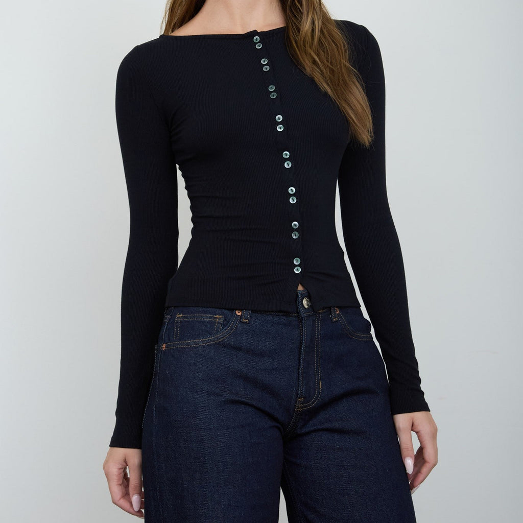Boat Neck Long Sleeve- Black