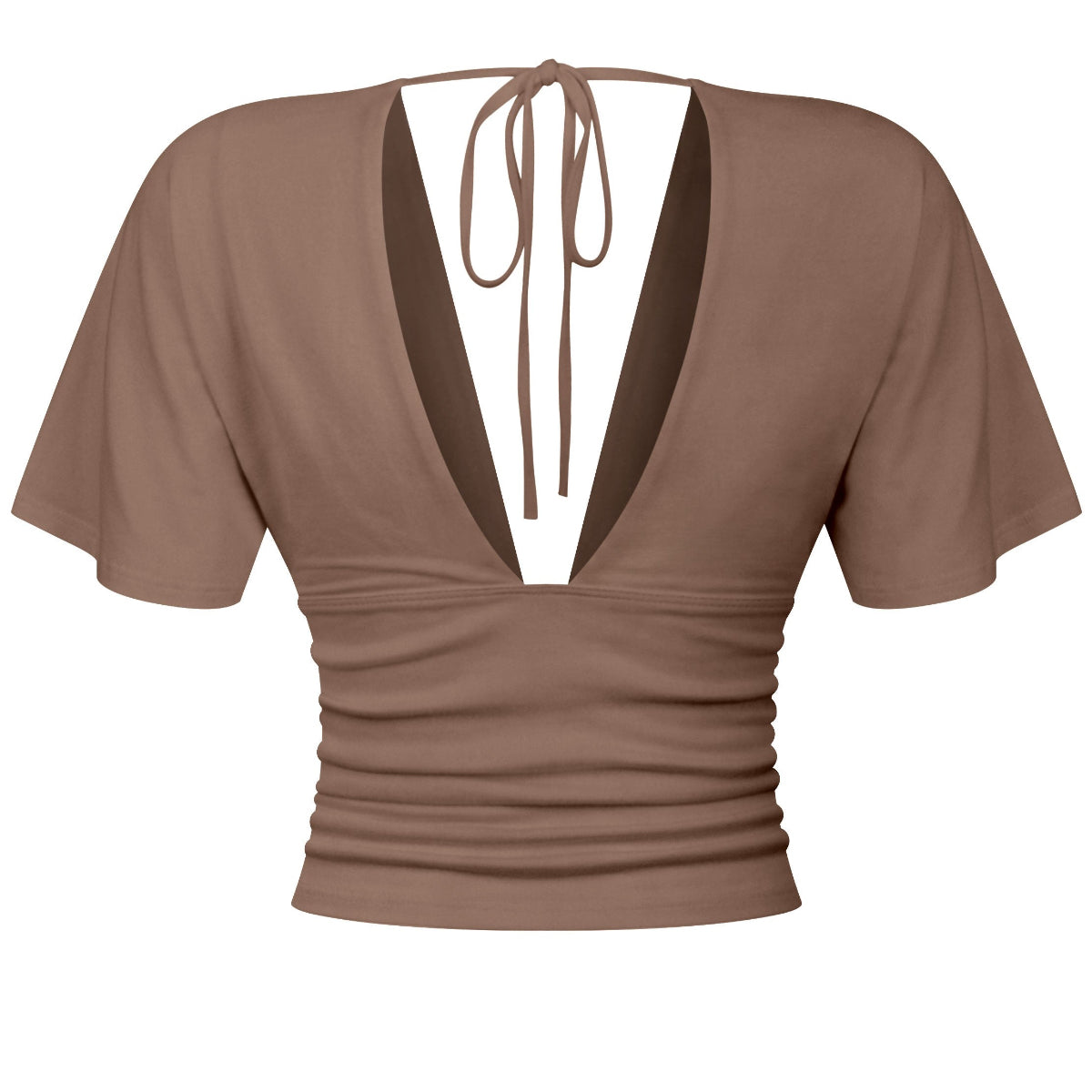 Short Sleeve Plunging V-neckline Top- Taupe
