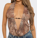 Beaded Halter Top- Brown