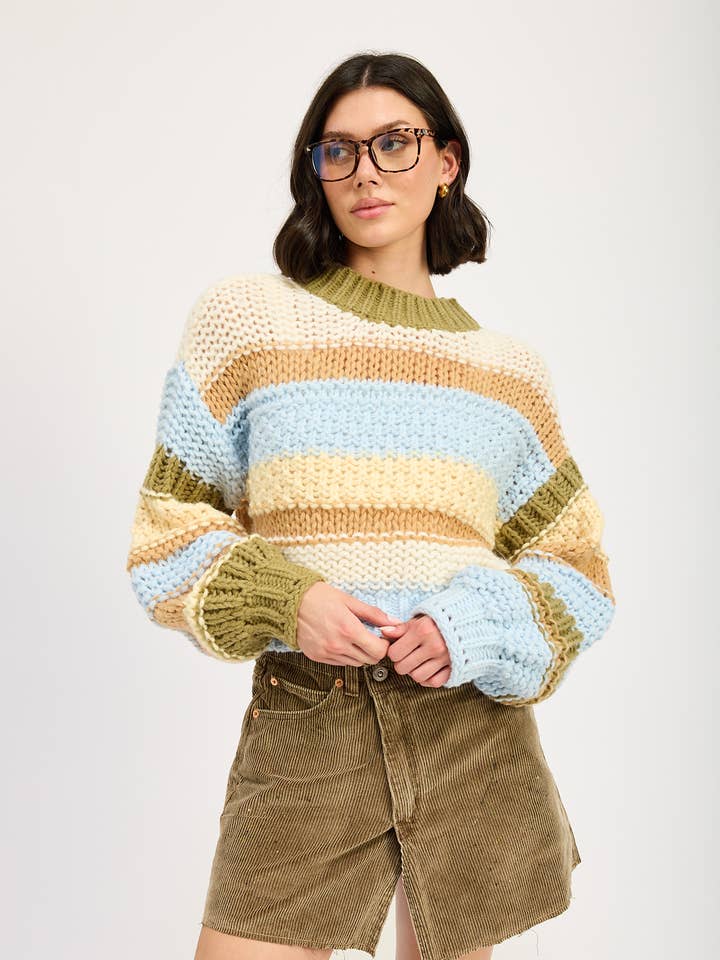 Coziest Striped Sweater - Yellow Combo