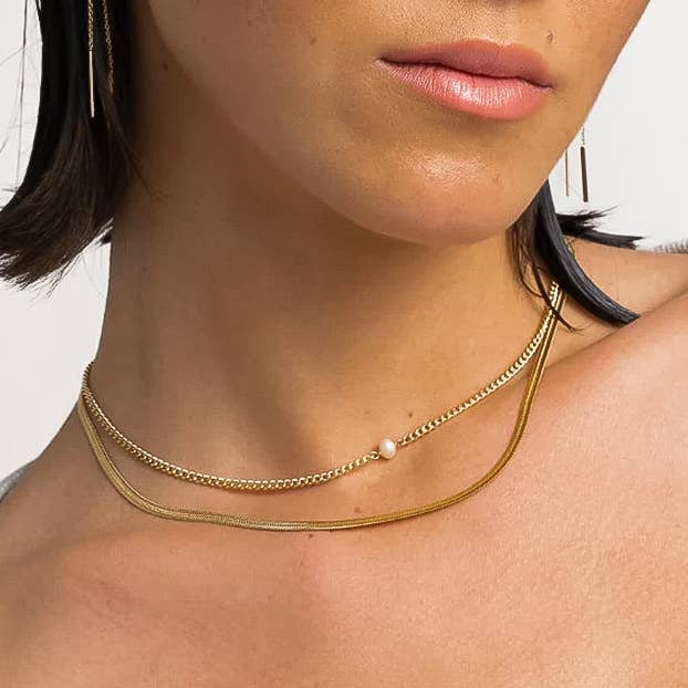 Vienna Layered Pearl Chain Necklace