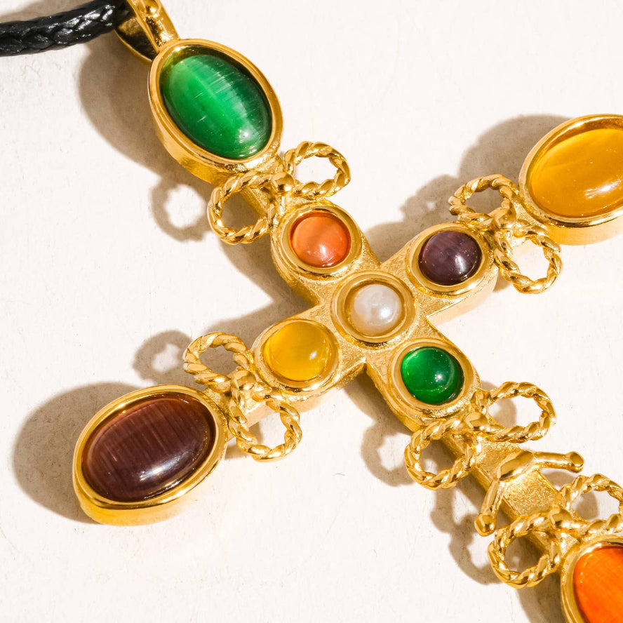 Multi Stone Cross Necklace
