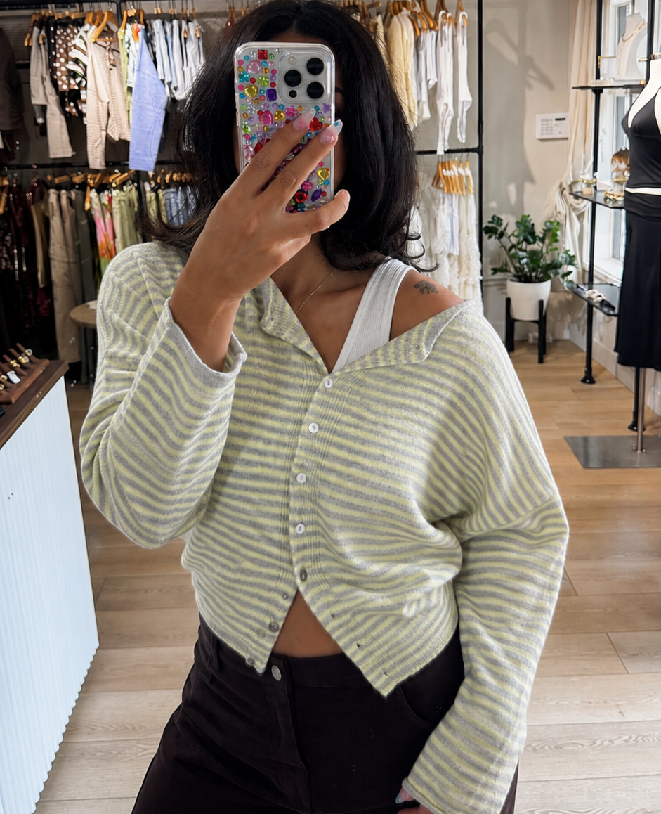 Cider Season Cardigan- Grey/ Yellow