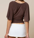 Plunging Bell Sleeve Top- Brown