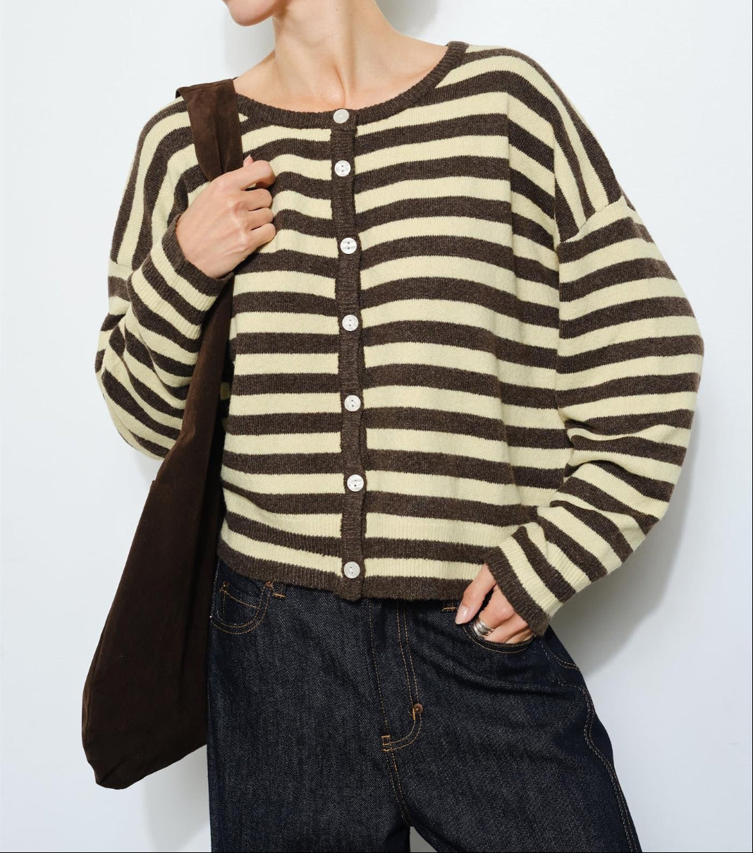 Paisley Striped Boxy Button Up Cardigan