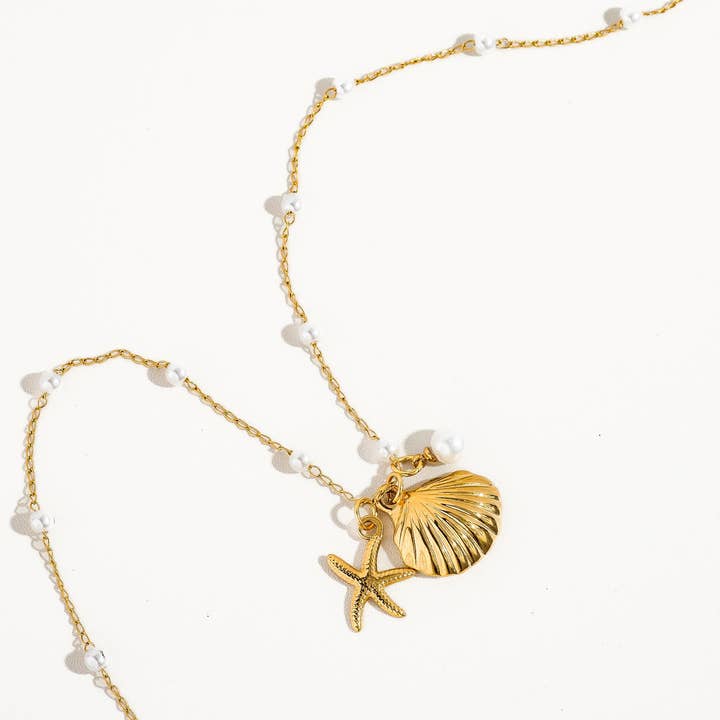 Seashell & Sea Star Pearl Necklace