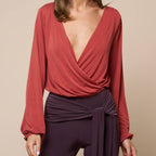 V-Neck Surplice Bubble Sleeve Top