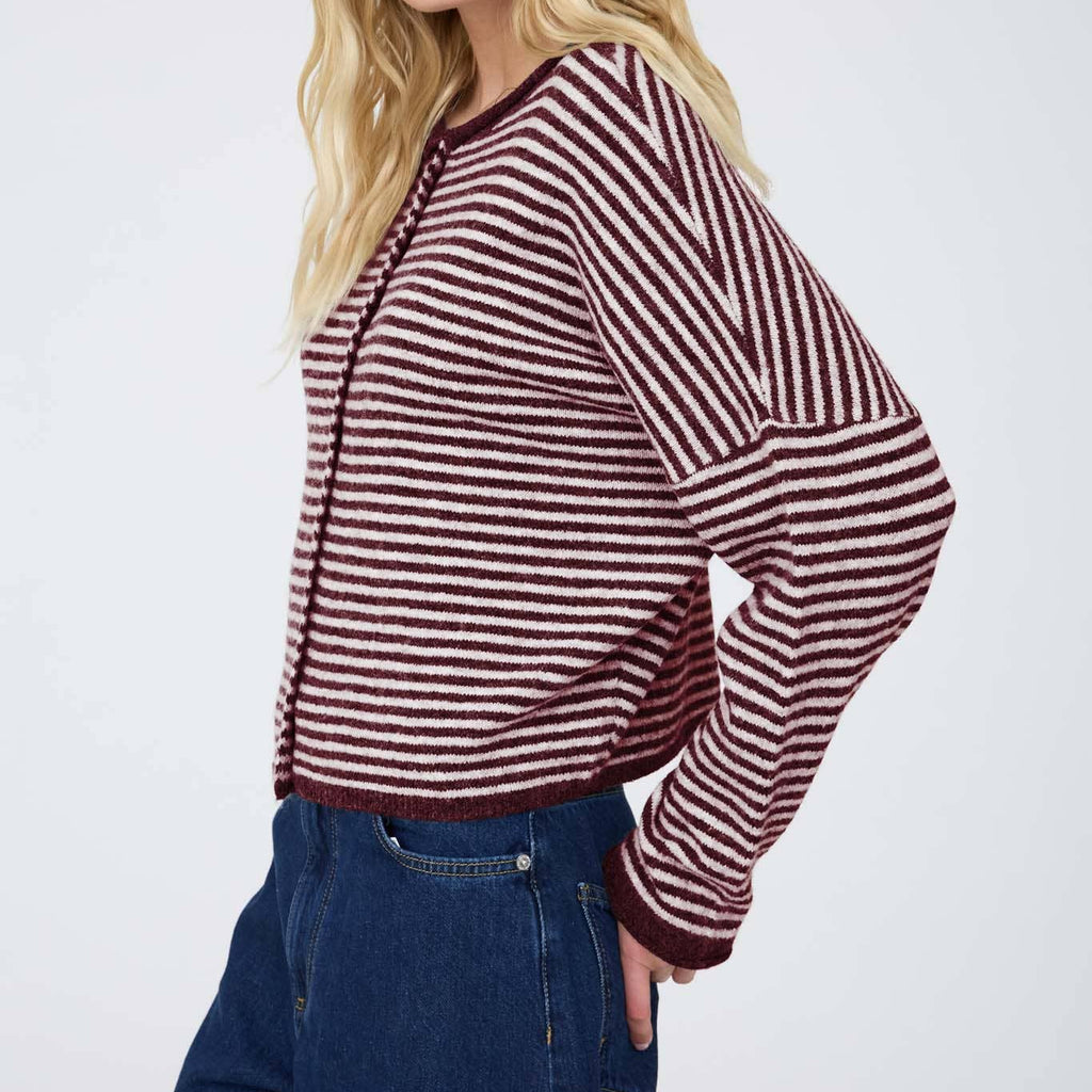 Cider Season Cardigan- Burgundy Stripe