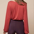 V-Neck Surplice Bubble Sleeve Top