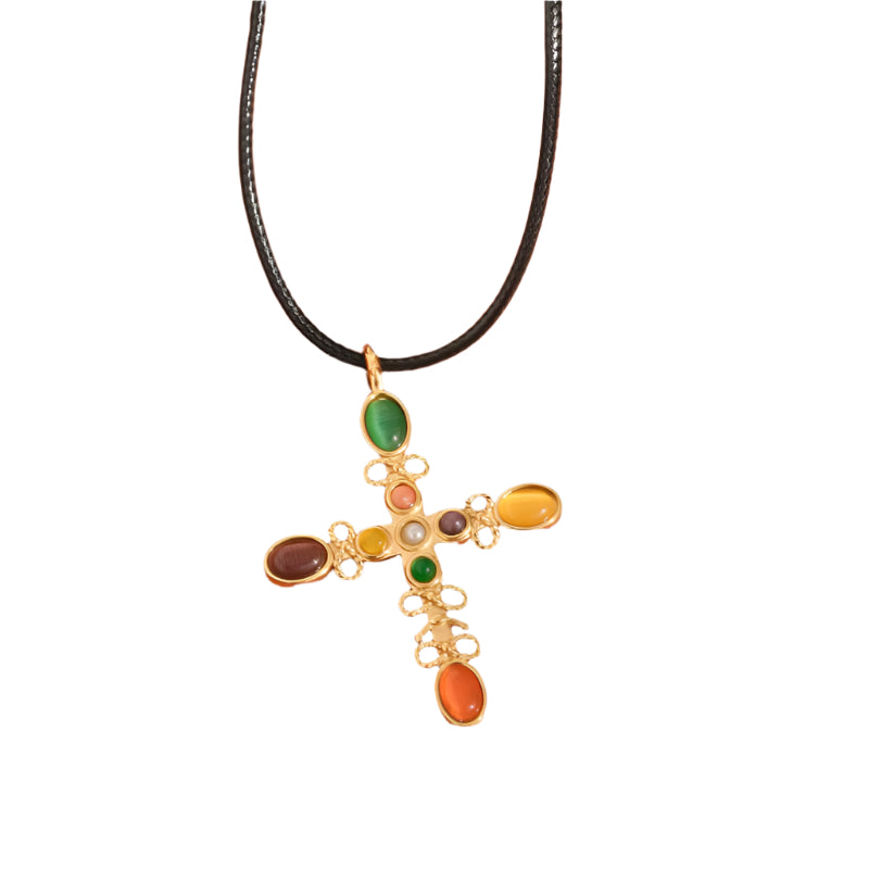 Multi Stone Cross Necklace