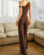 Soft Stretch Relaxed Pull On Pants- Brown