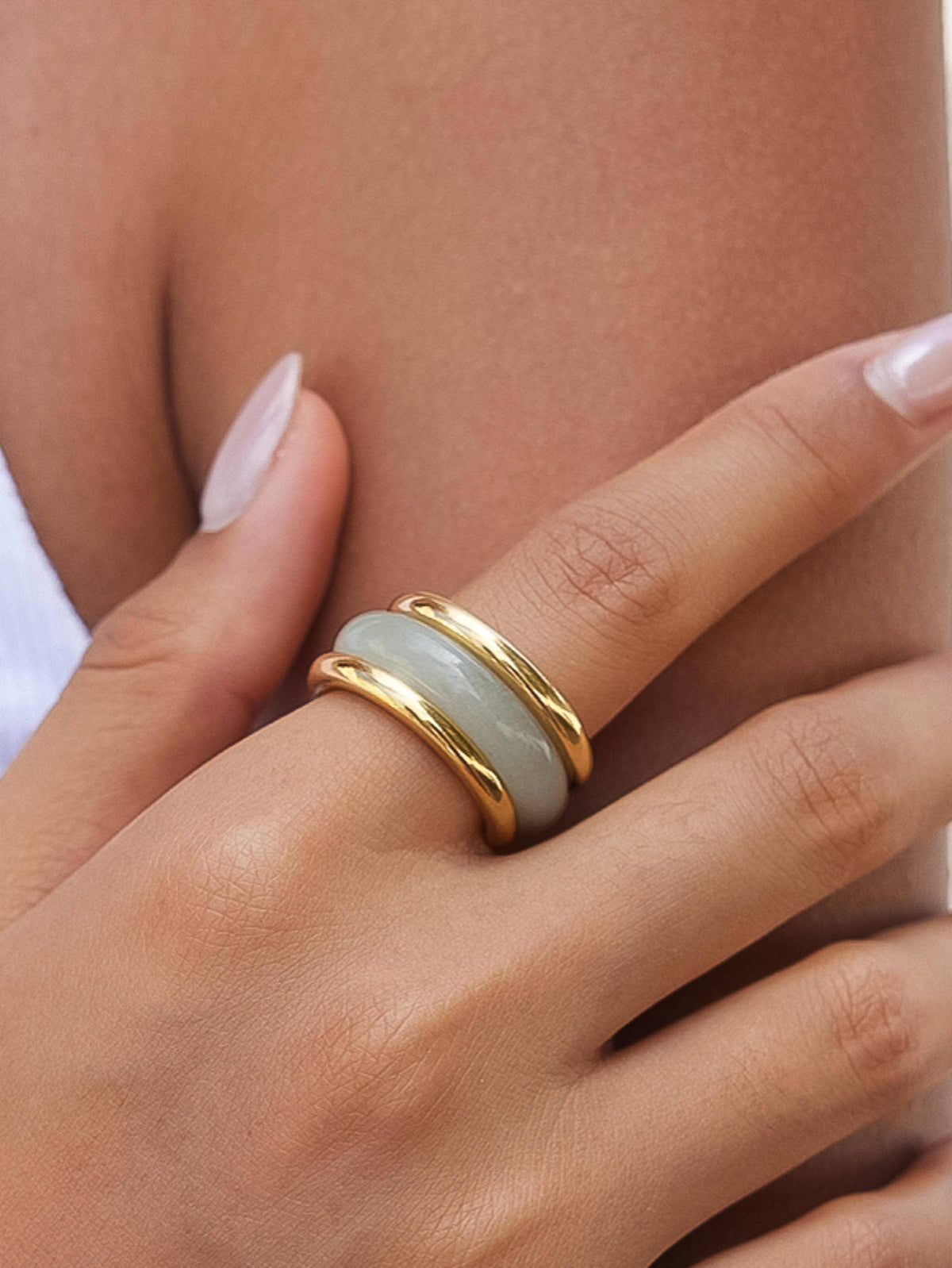 Moss Green Aventurine Stone Ring Set
